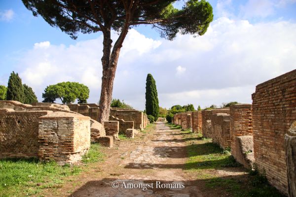 ruins along a road at Ostia Antica