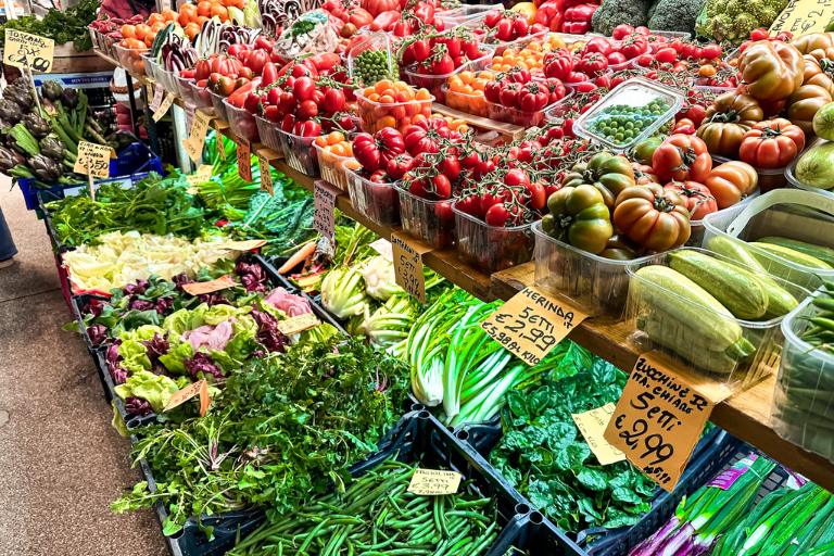 veggies at a market in Bologna