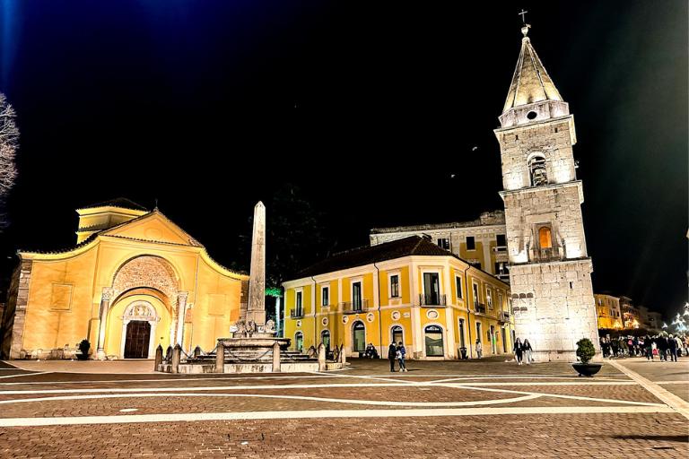 church in Benevento with an obelisk in front of it