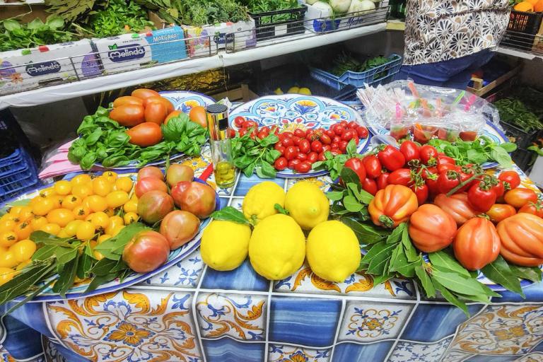 a table with fruits and vegetables on it