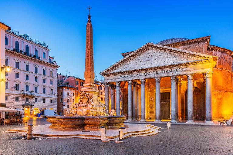 Where to Stay in Rome for First Timers 4 a fountain with an obelisk in front of the pantheon in rome
